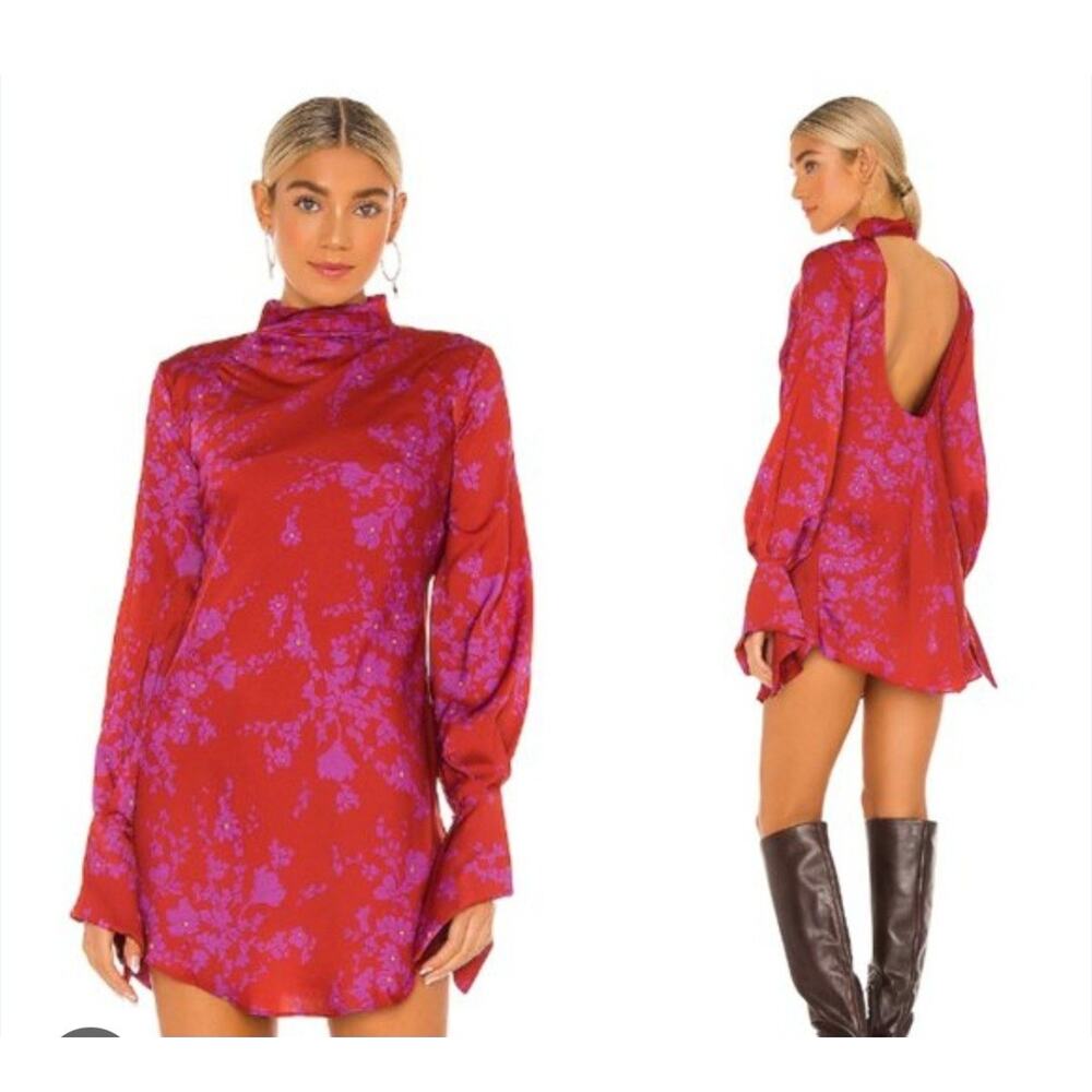 Free People Red And Purple Floral Mini Dress Women’s Sz L - Picture 2 of 9